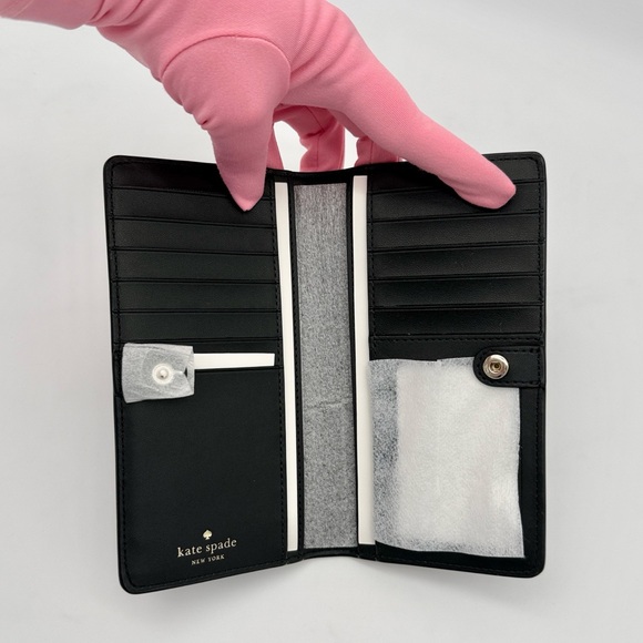 Kate Spade Dana Daisies Large Slim Bifold Wallet Black Multi - Picture 8 of 11